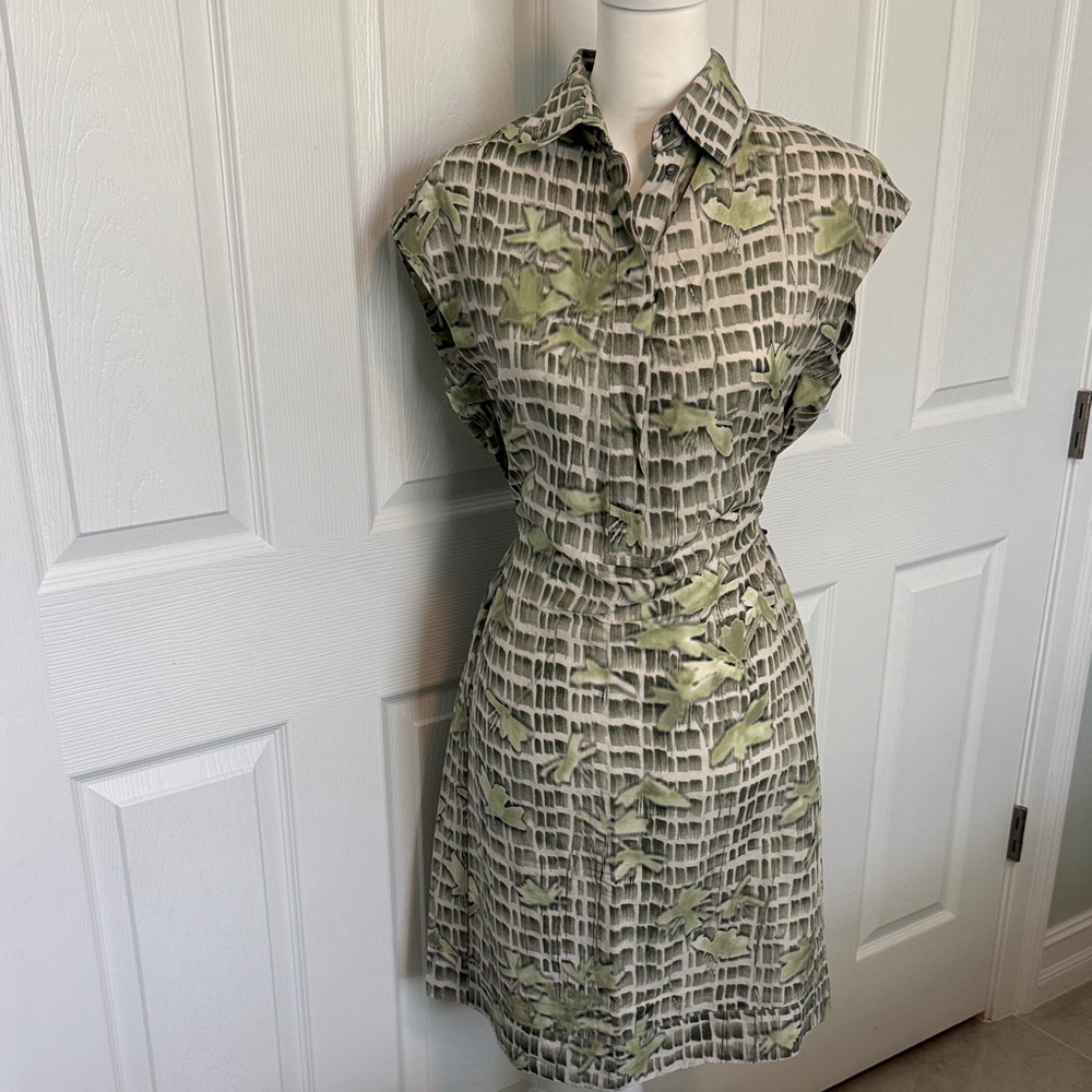 Tonet made in Italy Sleeveless Green Patterned Shirt Dress